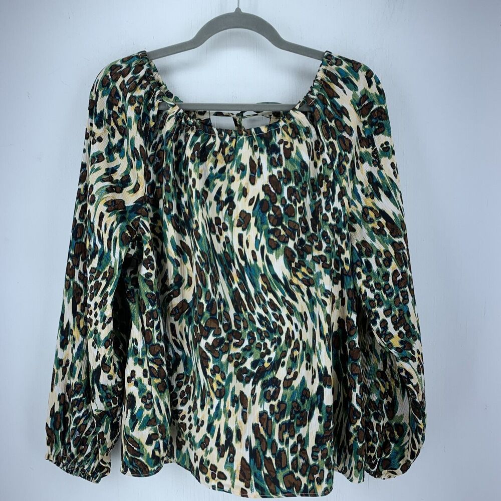 Jessica‎ Simpson Womens XL Blouse Multicolor Artsy Animal Print Boho Unique